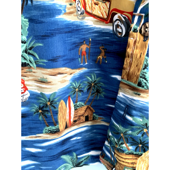 ALOHA JOE Hawaiian Shirt Surf Boards Aloha Tiki Vtg Mens Large LG Sh Sleeve Blue - Picture 6 of 13